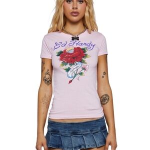 Ed Hardy Women's Light Pink Floral Tee
